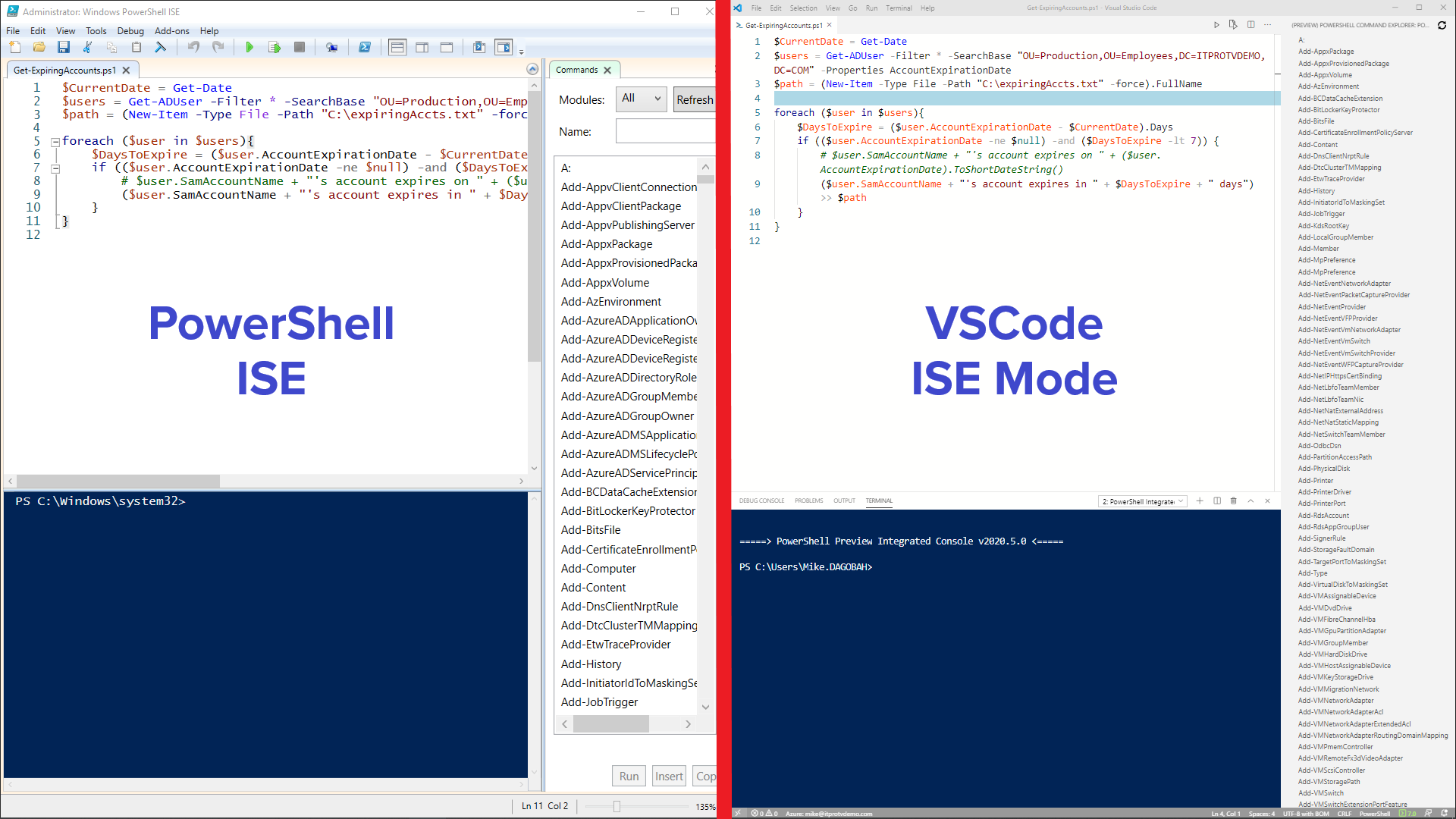 ISE VSCode comparison